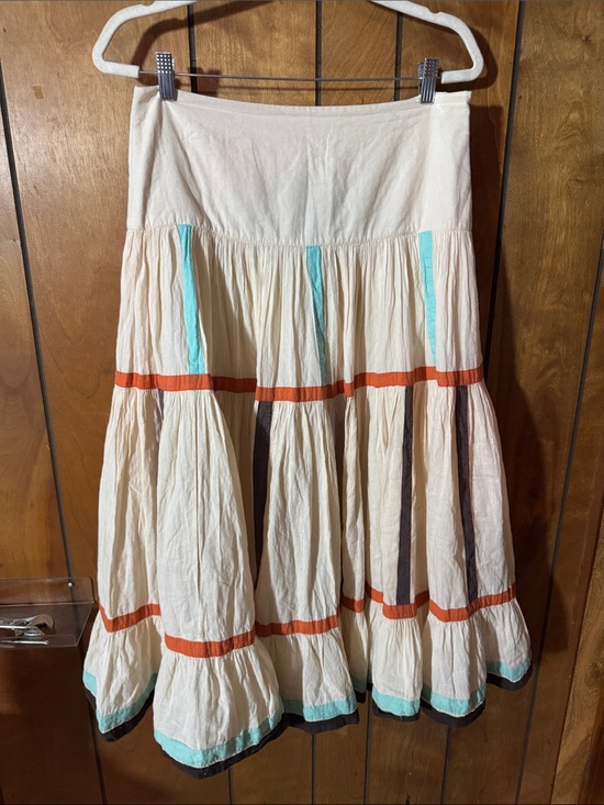 For The Republic Dresses & Skirts - For The Republic Ivory Tiered Cotton Skirt with Orange and Teal Trim
